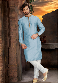 Firozi Color Silk Fabric Kurta Set